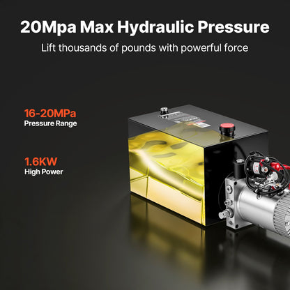 VEVOR 15 Quart Hydraulic Pump, Single Acting Dump Trailer Pump, 3200PSI Max Relief Pressure, 0.91 GPM Flow Rate, DC12V 1.6KW Hydraulic Power Unit for Dump Trailer Car Lifting (Horizontal Installation) - 12VDZYFXJSYXRCAJ3001V9 - view 4