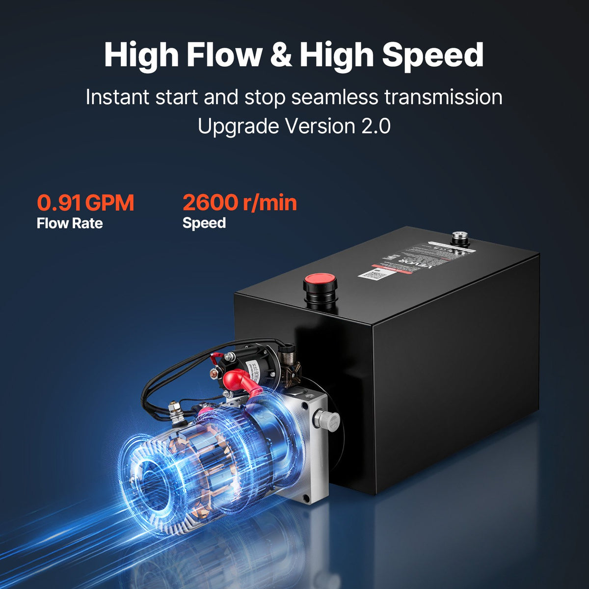 VEVOR 15 Quart Hydraulic Pump, Single Acting Dump Trailer Pump, 3200PSI Max Relief Pressure, 0.91 GPM Flow Rate, DC12V 1.6KW Hydraulic Power Unit for Dump Trailer Car Lifting (Horizontal Installation) - 12VDZYFXJSYXRCAJ3001V9 - view 6