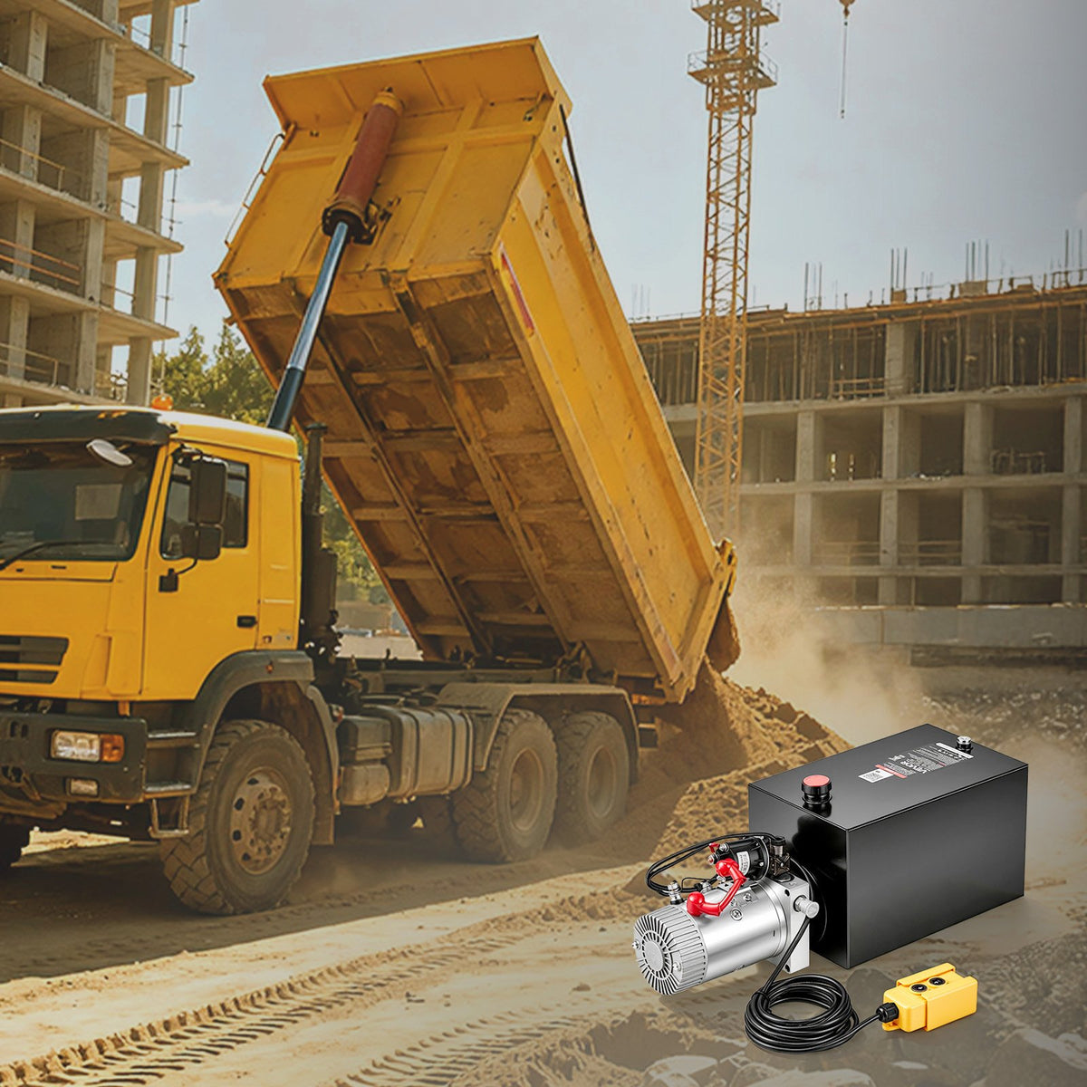 VEVOR 15 Quart Hydraulic Pump, Single Acting Dump Trailer Pump, 3200PSI Max Relief Pressure, 0.91 GPM Flow Rate, DC12V 1.6KW Hydraulic Power Unit for Dump Trailer Car Lifting (Horizontal Installation) - 12VDZYFXJSYXRCAJ3001V9 - view 9
