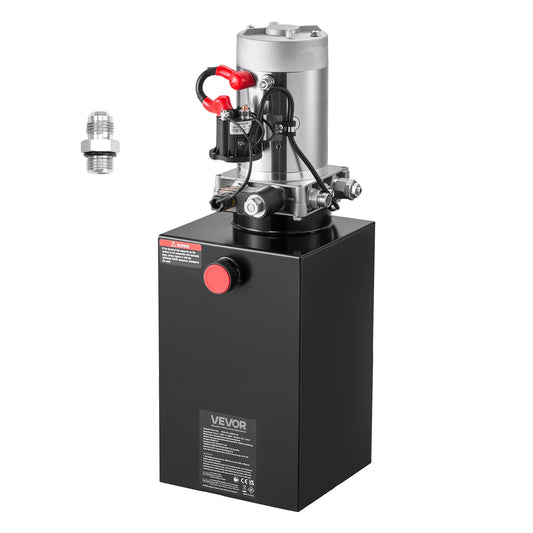VEVOR 10 Quart Hydraulic Power Unit, Single Acting Dump Trailer Pump, 3200 PSI Max Relief Pressure & 0.91 GPM Flow Rate, DC 12V Hydraulic Pump with Metal Reservoir for Dump Trailer Car Lifting - 12VDZYFXJSYXU2WWW001V9 - view 1
