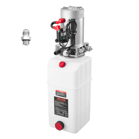 VEVOR 6 Quart Hydraulic Power Unit, Single Acting Dump Trailer Pump, 3200 PSI Max Relief Pressure & 0.91 GPM Flow Rate, DC 12V Hydraulic Pump with Metal Reservoir for Dump Trailer Car Lifting, White - 12VDZYSLYXCZNMYQK001V9 - view 1