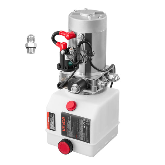 VEVOR 4 Quart Hydraulic Power Unit, Single Acting Dump Trailer Pump, 3200 PSI Max Relief Pressure & 0.91 GPM Flow Rate, DC 12V Hydraulic Pump with Metal Reservoir for Dump Trailer Car Lifting - 12VDZYSLYXCZXPBUL001V9 - view 1