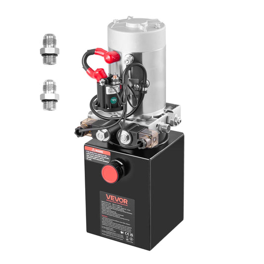 VEVOR 4 Quart Hydraulic Power Unit, Double Acting Dump Trailer Pump, 3200 PSI Max Relief Pressure & 0.91 GPM Flow Rate, DC 12V Hydraulic Pump with Metal Reservoir for Dump Trailer Car Lifting, Black - 12VSZYFXJSYXEEI28001V9 - view 1