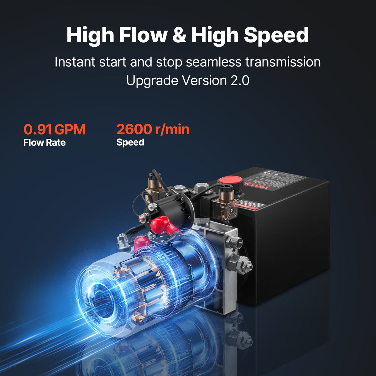 VEVOR 4 Quart Hydraulic Power Unit, Double Acting Dump Trailer Pump, 3200 PSI Max Relief Pressure & 0.91 GPM Flow Rate, DC 12V Hydraulic Pump with Metal Reservoir for Dump Trailer Car Lifting, Black - 12VSZYFXJSYXEEI28001V9 - view 6