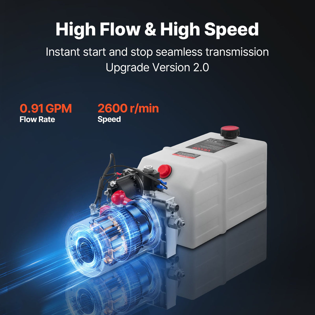 VEVOR 6 Quart Hydraulic Power Unit, Double Acting Dump Trailer Pump, 3200 PSI Max Relief Pressure & 0.91 GPM Flow Rate, DC 12V Hydraulic Pump with Metal Reservoir for Dump Trailer Car Lifting, White - 12VSZYSLXCZYG6WIF001V9 - view 6