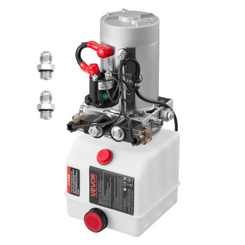 VEVOR 4 Quart Hydraulic Power Unit, Double Acting Dump Trailer Pump, 3200 PSI Max Relief Pressure & 0.91 GPM Flow Rate, DC 12V Hydraulic Pump with Metal Reservoir for Dump Trailer Car Lifting, White - 12VSZYSLYXCZBBGP5001V9 - view 2