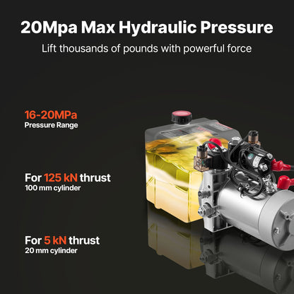 VEVOR 4 Quart Hydraulic Power Unit, Double Acting Dump Trailer Pump, 3200 PSI Max Relief Pressure & 0.91 GPM Flow Rate, DC 12V Hydraulic Pump with Metal Reservoir for Dump Trailer Car Lifting, White - 12VSZYSLYXCZBBGP5001V9 - view 4