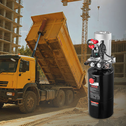 VEVOR 8 Quart Hydraulic Power Unit, Double Acting Dump Trailer Pump, 3200 PSI Max Relief Pressure & 0.91 GPM Flow Rate, DC 12V Hydraulic Pump with Metal Reservoir for Dump Trailer Car Lifting - 12VSZYYXJSYX1FV09001V9 - view 9