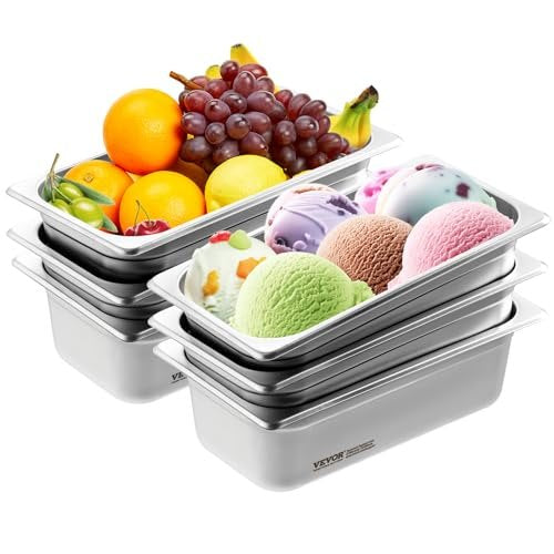 VEVOR 6 Pack Hotel Pans, 1/3 Size Anti-Jam Steam Pan, 0.8mm Thick Stainless Steel Restaurant Steam Table Pan, 4-Inch Deep Commercial Table Pan, Catering Storage Food Pan, for Industrial & Scientific - 13FCCPBXG6JTM0MNLV0 - view 2