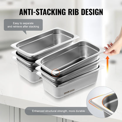 VEVOR 6 Pack Hotel Pans, 1/3 Size Anti-Jam Steam Pan, 0.8mm Thick Stainless Steel Restaurant Steam Table Pan, 4-Inch Deep Commercial Table Pan, Catering Storage Food Pan, for Industrial & Scientific - 13FCCPBXG6JTM0MNLV0 - view 5