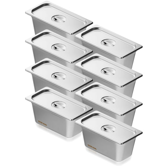 VEVOR 8 Pack Hotel Pans, 1/3 Size Anti-Jam Steam Pan with Lid, 0.8mm Thick Stainless Steel Steam Table Pan, 6-Inch Deep Commercial Table Pan, Catering Storage Food Pan, for Industrial & Scientific - 13FCCPBXG8JTBFFA9V0 - view 1