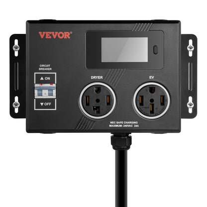 VEVOR NEMA Splitter for Dryer and EV, 3-Color LED Indicator, 240V Smart Power Distribution, With NEMA 14-30 Plug, NEMA 14-30 & NEMA 14-50 Outlets, Large 3.4-Inch LCD Screen, for Max 24A Dryer or EV - 1430FLKG14301MX0LV1 - view 10