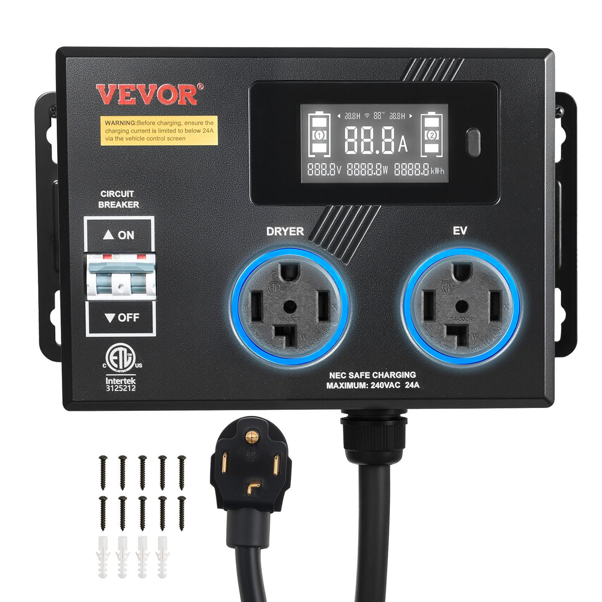 VEVOR Automatic EV Charging Switch, NEMA 14-30, Splitter Switch for Dryer & EV Charger, 24A Max 240V Smart Power Distribution with Circuit Breaker, Real-Time Display, for EVs, Ovens, Dishwashers, ETL - 1430FLKG24A2UOP8D001V4 - view 10