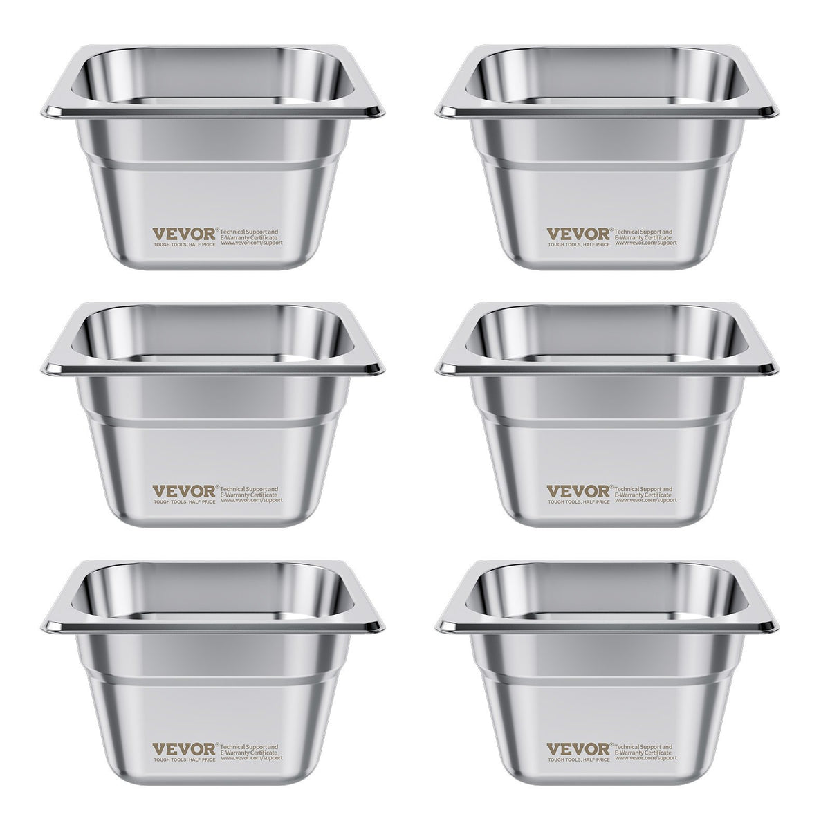 VEVOR 6 Pack Stainless Steam Hotel Pans, 1/6 Size Table Steam Pan, 4 Inch Deep, Anti Jam Restaurant Supplies Reusable Rustproof Catering Storage for Home, Party, Restaurant, Hotel, Buffet - 16FCCPBXG6JT6L402001V0 - view 10