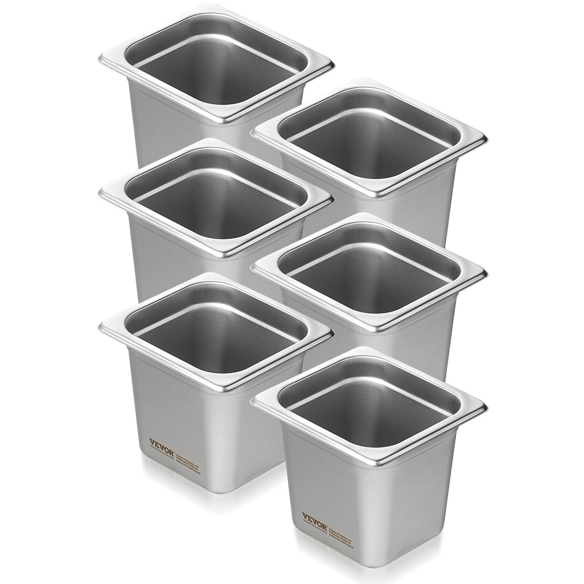 VEVOR 6 Pack Hotel Pans, 1/6  Size Anti-Jam Steam Pan, 0.8mm Thick Stainless Steel Restaurant Steam Table Pan, 6-Inch Deep Commercial Table Pan, Catering Storage Food Pan, for Industrial & Scientific - 16FCCPBXG6JTSOEA6V0 - view 1