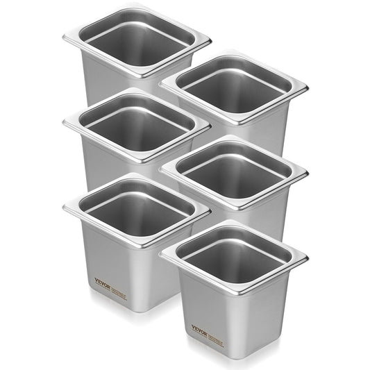 VEVOR 6 Pack Hotel Pans, 1/6  Size Anti-Jam Steam Pan, 0.8mm Thick Stainless Steel Restaurant Steam Table Pan, 6-Inch Deep Commercial Table Pan, Catering Storage Food Pan, for Industrial & Scientific - 16FCCPBXG6JTSOEA6V0 - view 1