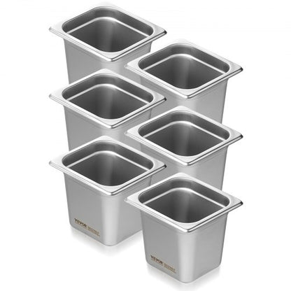VEVOR 6 Pack Hotel Pans, 1/6  Size Anti-Jam Steam Pan, 0.8mm Thick Stainless Steel Restaurant Steam Table Pan, 6-Inch Deep Commercial Table Pan, Catering Storage Food Pan, for Industrial & Scientific - 16FCCPBXG6JTSOEA6V0 - view 2