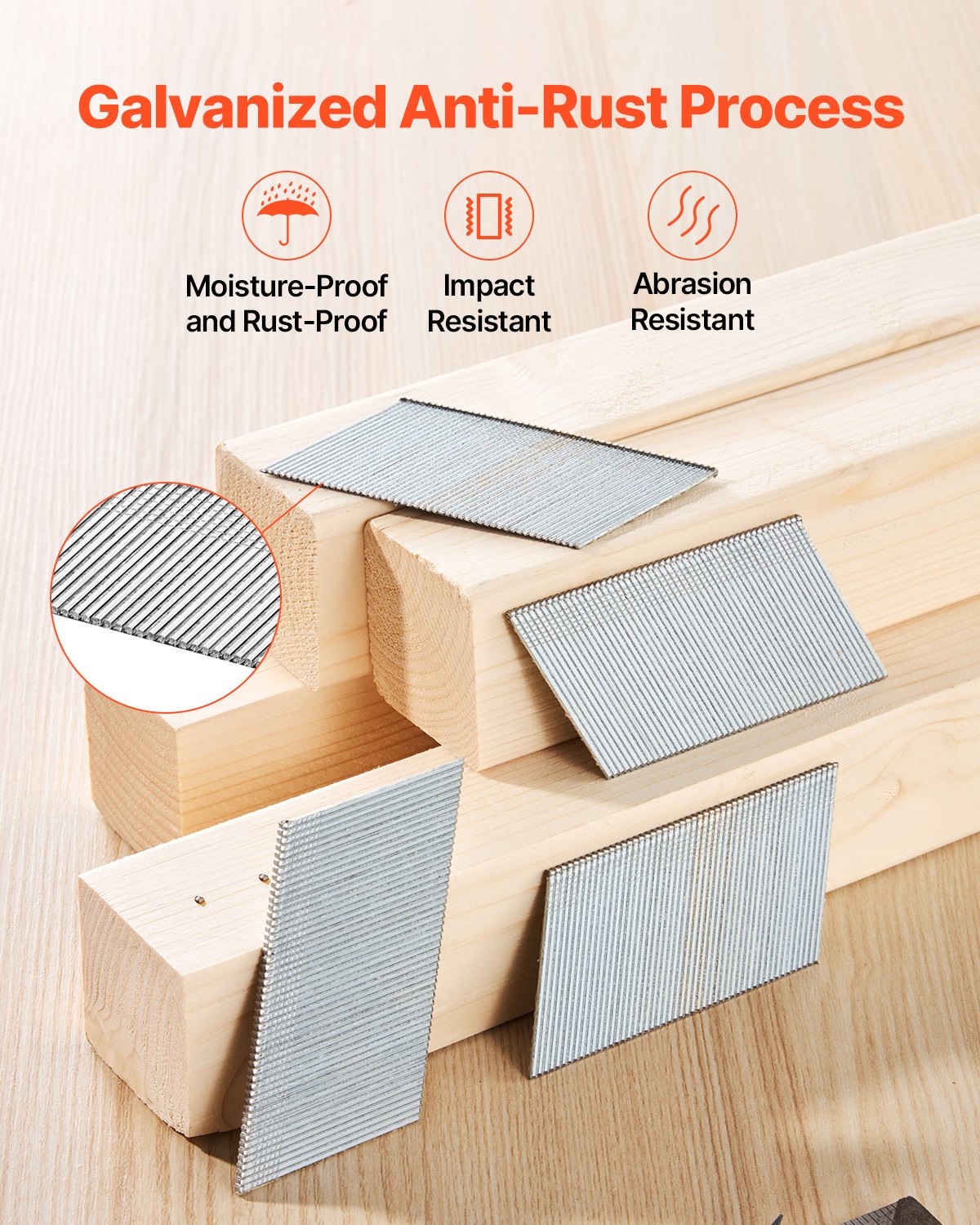 VEVOR 16 Gauge Finish Nails, 2 in Angled Finishing Nails, 2000-Count Galvanized Finishing Nail, 20-Degree Heavy-Duty Brad Nail with Galvanized Anti-Rust Process, for 16GA 20° Angled Finish Nailers - 16GA20XSMD2I6KTKN001V0 - view 4