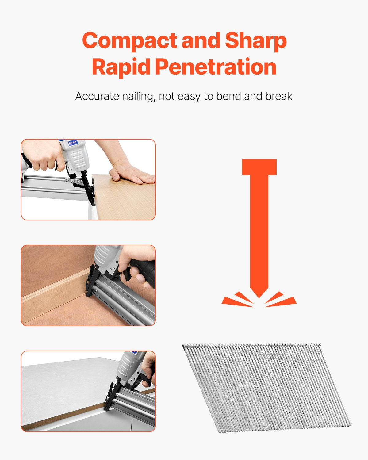 VEVOR 16 Gauge Finish Nails, 2 in Angled Finishing Nails, 2000-Count Galvanized Finishing Nail, 20-Degree Heavy-Duty Brad Nail with Galvanized Anti-Rust Process, for 16GA 20° Angled Finish Nailers - 16GA20XSMD2I6KTKN001V0 - view 6