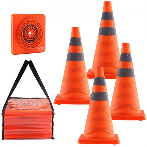 VEVOR Safety Cones, 4 Pack 18 inch Collapsible Traffic Cones, Construction Cones with Reflective Collars, Wide Base and A Storage Bag, for Traffic Control, Driving Training, - 18ZDAQZ18YCQM2TA7V0 - view 1