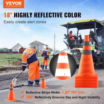 VEVOR Safety Cones, 4 Pack 18 inch Collapsible Traffic Cones, Construction Cones with Reflective Collars, Wide Base and A Storage Bag, for Traffic Control, Driving Training, - 18ZDAQZ18YCQM2TA7V0 - view 2