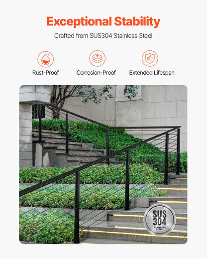 VEVOR Cable Railing Post, 36x1x2 Inch Stair Railing Post, with Pre-Drilled 30° Angled Holes, Stainless Steel Cable Rail Post with Horizontal and Curved Bracket, 1-Pack, Black, 1JZLGZXHS91402OS1001V0 - 1JZLGZXHS91402OS1001V0 - view 4