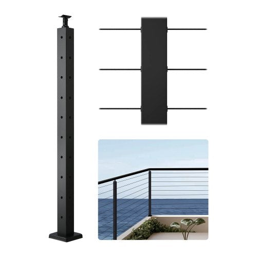 VEVOR Cable Railing Post, 36x2x2 Inch Corner Railing Post, with L-Shaped Pre-Drilled Holes, Stainless Steel Cable Rail Post with Horizontal and Curved Bracket, 1-Pack, Black, 1JZLGZXHS914ZPBNY001V0 - 1JZLGZXHS914ZPBNY001V0 - view 2