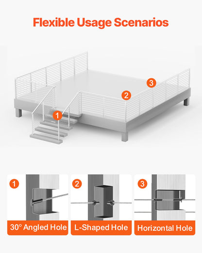 VEVOR Cable Railing Post, 36x1x2 Inch Level Deck Stair Posts, 1-Pack Stainless Steel Cable Handrail Post, Pre-Drilled Pickets with Mounting Bracket Stair Railing Kit, Silver, 1JZLGZXYS914I4BDB001V0 - 1JZLGZXYS914I4BDB001V0 - view 6