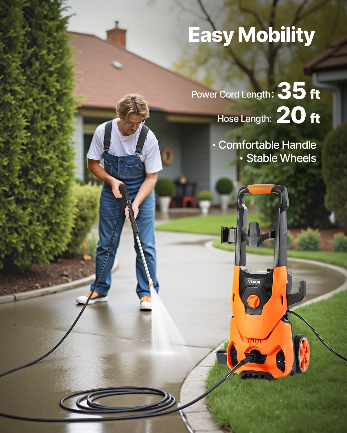 VEVOR Electric Pressure Washer, Max 2000 PSI and 2.8 GPM, High Power Pressure Cleaning Machine with 4 Quick Connect Nozzles and a Foam Cannon, Ideal for Cars/Fences/Driveways/Patios/Home Cleaning - 2000PSIDDGYQ03TI1001V1 - view 4