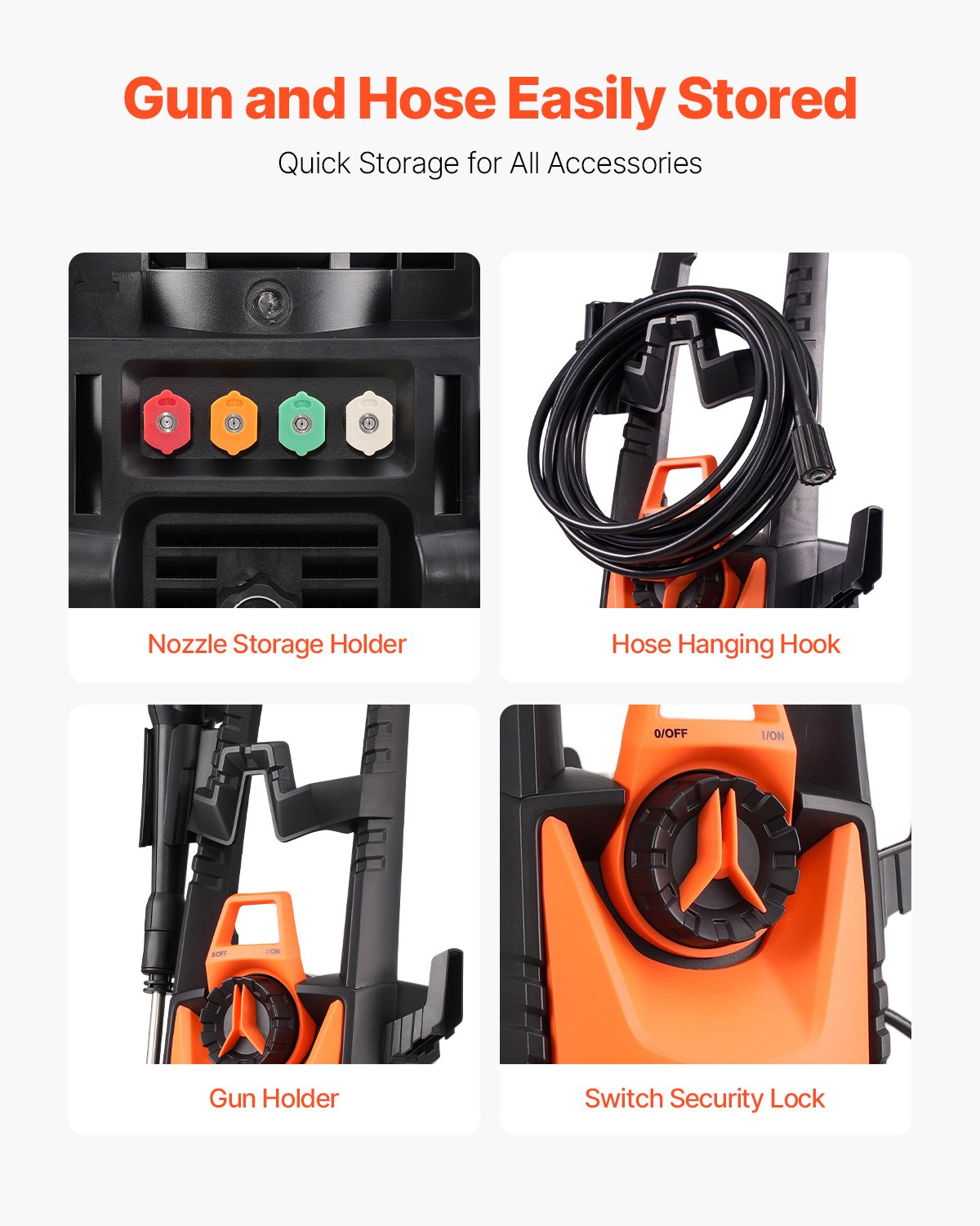 VEVOR Electric Pressure Washer, Max 4500 PSI and 3.2 GPM, High Power Pressure Cleaning Machine with 4 Quick Connect Nozzles and a Foam Cannon, Ideal for Cars/Fences/Driveways/Patios/Home Cleaning - 2000PSIDDGYQ6M7B6001V1 - view 7