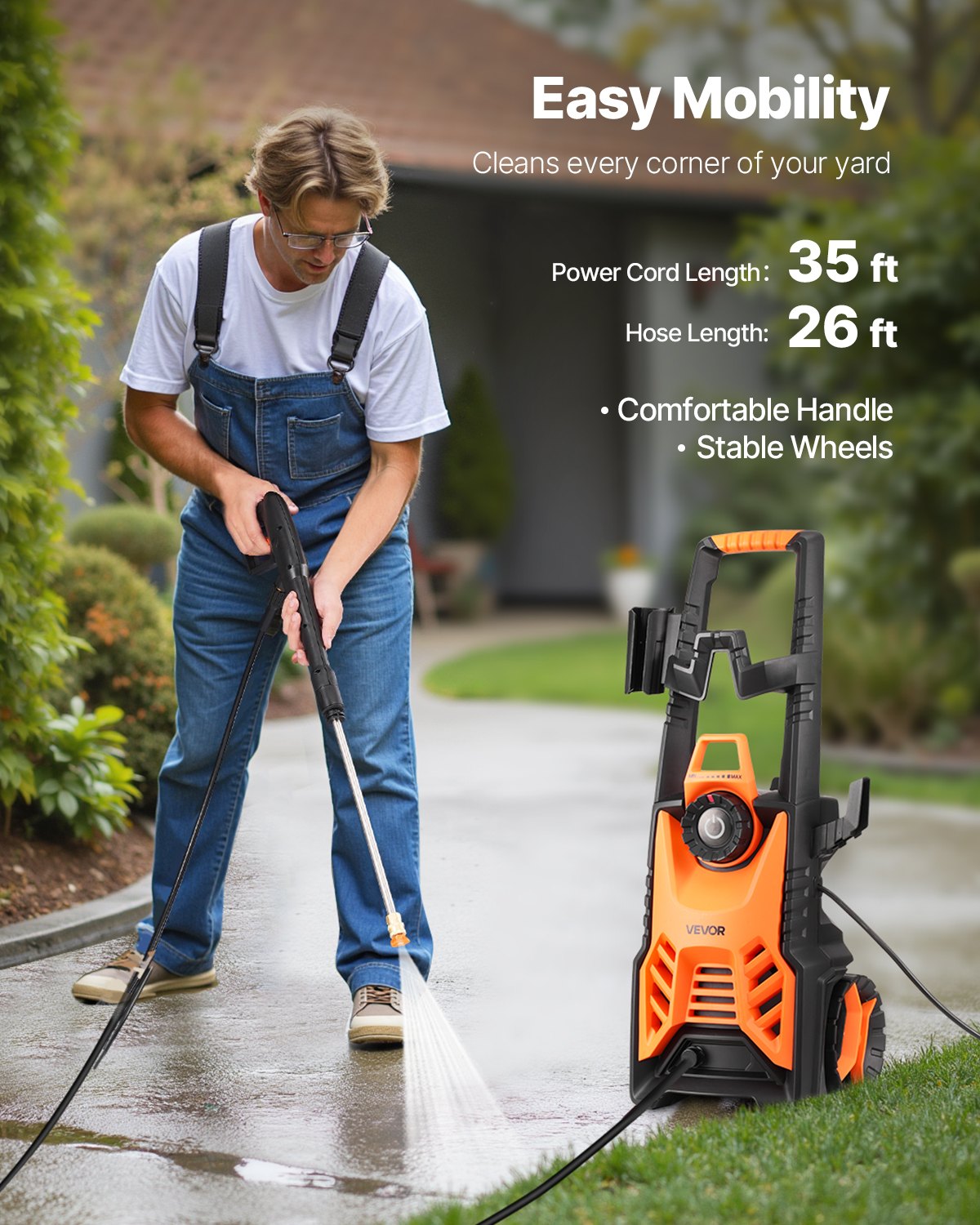 VEVOR Electric Pressure Washer, Max 4500 PSI and 3.2 GPM With Pressure Adjustment, High Power Pressure Cleaning Machine with 4 Quick Connect Nozzles, for Cars/Fences/Driveways/Patios/Home Cleaning - 2000PSIDDGYQB7U1I001V1 - view 4