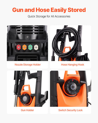 VEVOR Electric Pressure Washer, Max 4500 PSI and 3.2 GPM With Pressure Adjustment, High Power Pressure Cleaning Machine with 4 Quick Connect Nozzles, for Cars/Fences/Driveways/Patios/Home Cleaning - 2000PSIDDGYQB7U1I001V1 - view 7