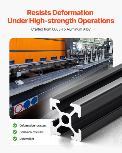 VEVOR 10PCS 78.7in (2000mm) T Slot 2020 Aluminum Extrusion Profile, European Standard Anodized Linear Rail, High-Strength Extruded Aluminum Rail for 3D Printer, CNC Machine DIY, Laser Engraving, Black - 2020OBLXC10J7FDZG001V0 - view 4