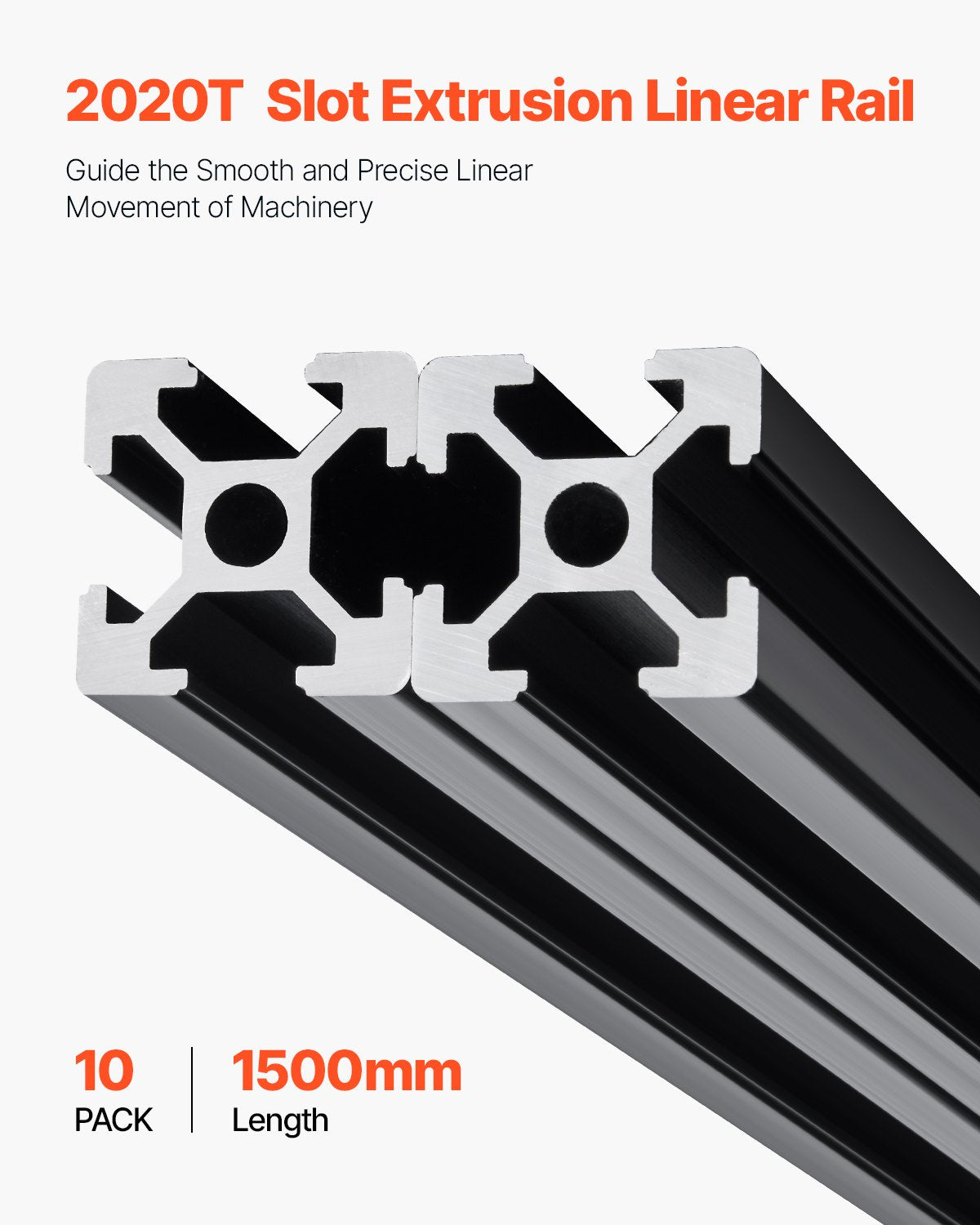 VEVOR 10PCS 59 in (1500 mm) T Slot 2020 Aluminum Extrusion Profile, European Standard Anodized Linear Rail, High-Strength Extruded Aluminum Rail for 3D Printer, CNC Machine DIY, Laser Engraving, Black - 2020OBLXC10JTX6JK001V0 - view 3