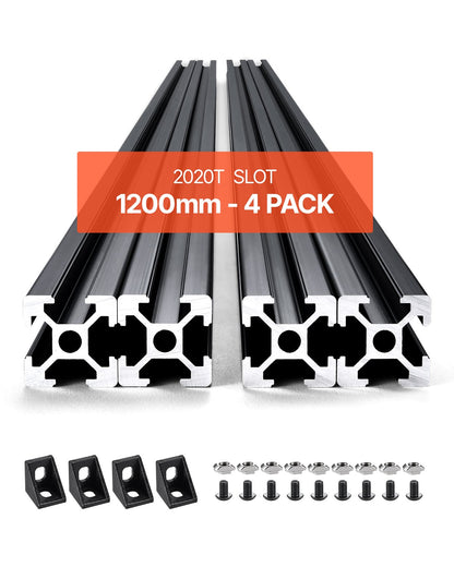 VEVOR 4PCS 47.2 in (1200mm) T Slot 2020 Aluminum Extrusion Profile, European Standard Anodized Linear Rail, High-Strength Extruded Aluminum Rail for 3D Printer, CNC Machine DIY, Laser Engraving, Black - 2020OBLXC4JZ2RFAO001V0 - view 1
