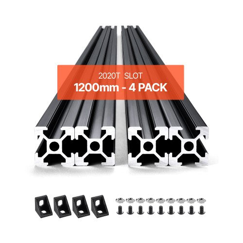 VEVOR 4PCS 47.2 in (1200mm) T Slot 2020 Aluminum Extrusion Profile, European Standard Anodized Linear Rail, High-Strength Extruded Aluminum Rail for 3D Printer, CNC Machine DIY, Laser Engraving, Black - 2020OBLXC4JZ2RFAO001V0 - view 2