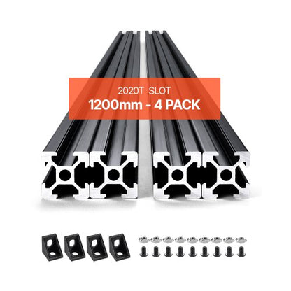 VEVOR 4PCS 47.2 in (1200mm) T Slot 2020 Aluminum Extrusion Profile, European Standard Anodized Linear Rail, High-Strength Extruded Aluminum Rail for 3D Printer, CNC Machine DIY, Laser Engraving, Black - 2020OBLXC4JZ2RFAO001V0 - view 2