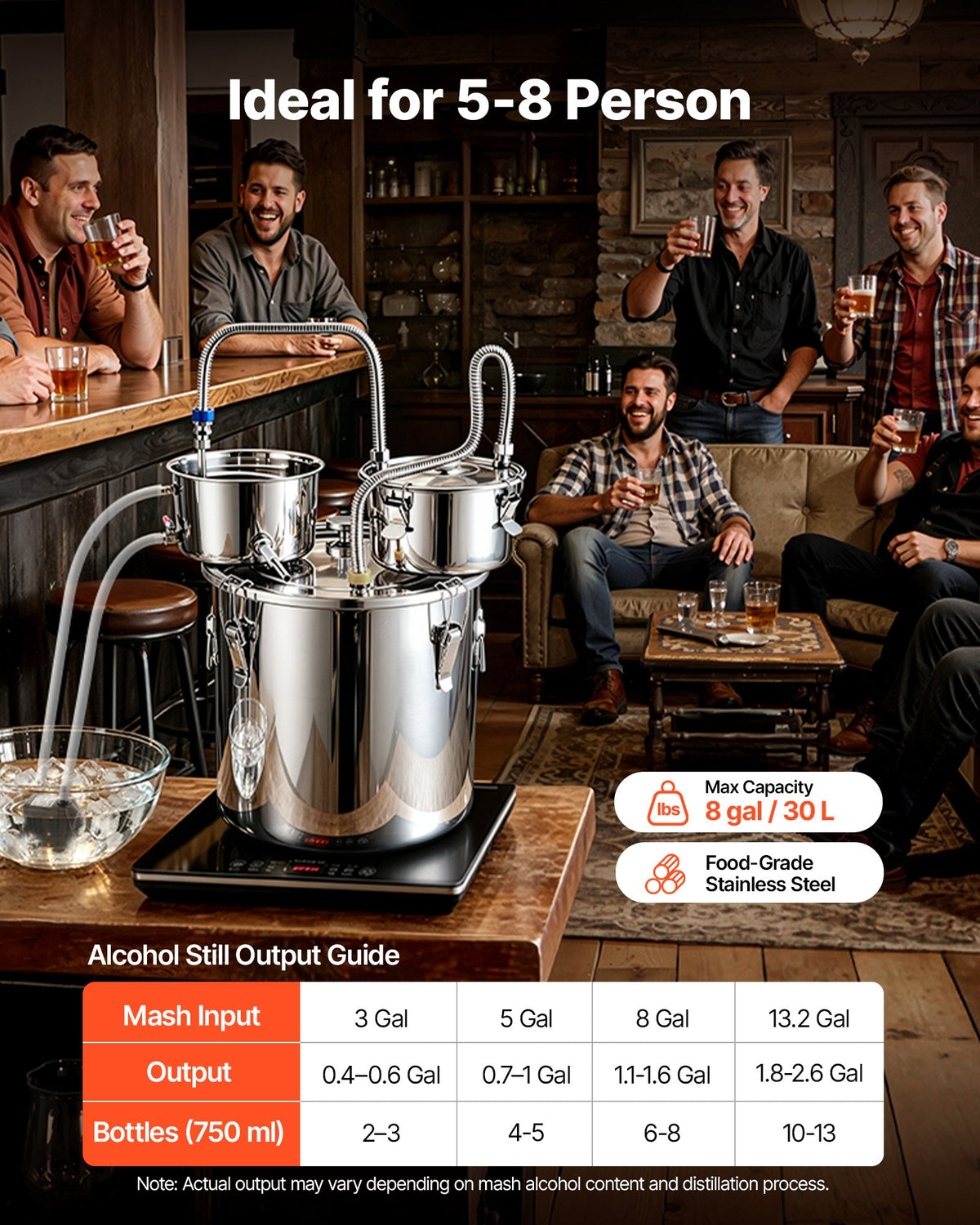 VEVOR Alcohol Still, 8 GAL/ 30L Alcohol Distiller with Thumper Keg, Dual-scale Thermometer, and Water Pump, Home Brewing Kit for DIY Whiskey Wine Brandy - 2025GHFTSZLQ2AYFN001V1 - view 3