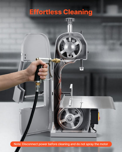 VEVOR Commercial Electric Meat Bandsaw, 1100W Bone Sawing Machine with 12.4" x 18.1" Workbench, 0-4.3" Cutting Thickness, 7 Extra Replacement Blades, for Cutting Bone, Frozen Meat, Pork, Beef & Ribs - 2025KGHTSJGJ9BRGW001V1 - view 6