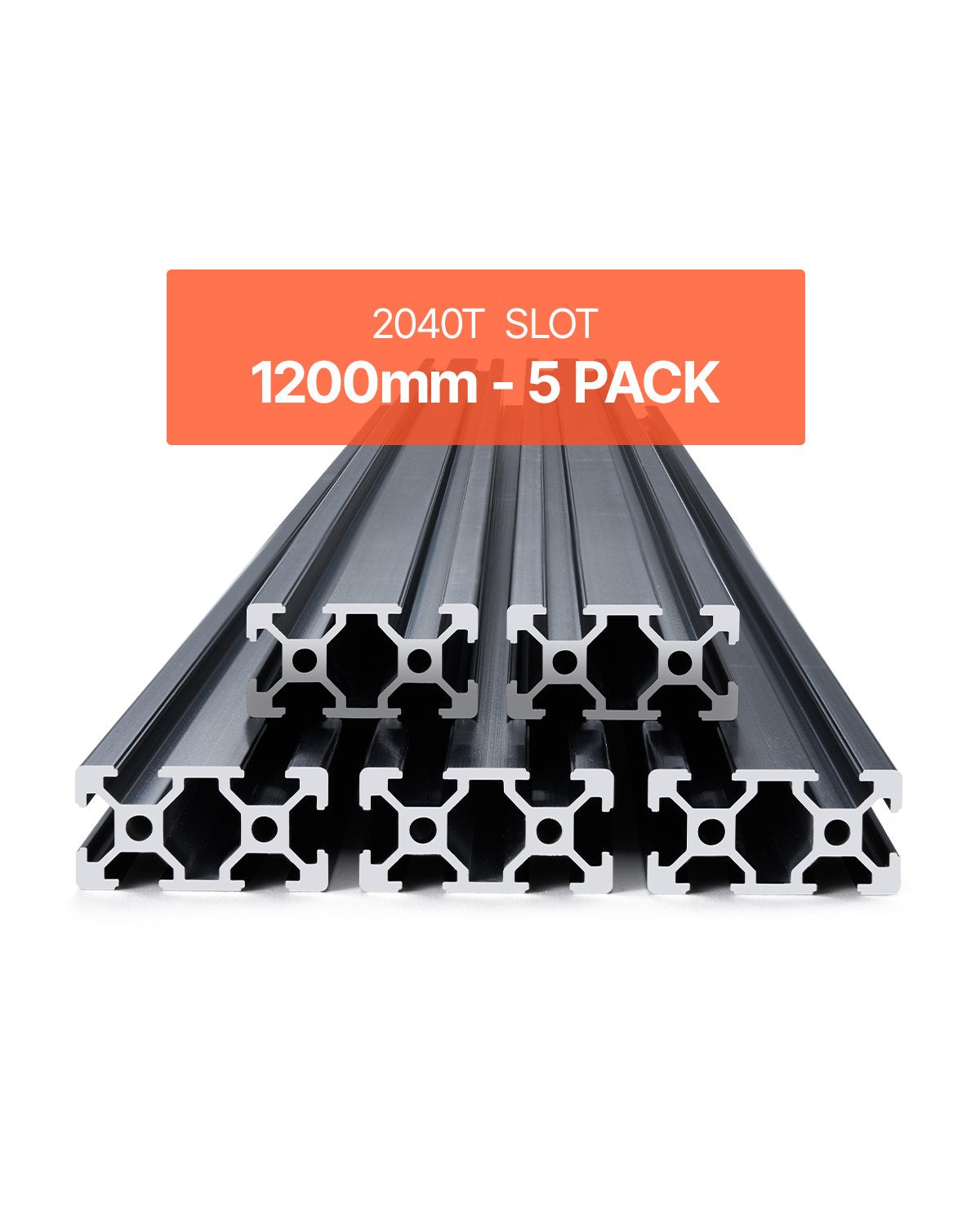 VEVOR 5PCS 47.2 in (1200mm) T Slot 2040 Aluminum Extrusion Profile, European Standard Anodized Linear Rail, High-Strength Extruded Aluminum Rail for 3D Printer, CNC Machine DIY, Laser Engraving, Black - 2040OBLXCDG5PC6JT001V0 - view 1