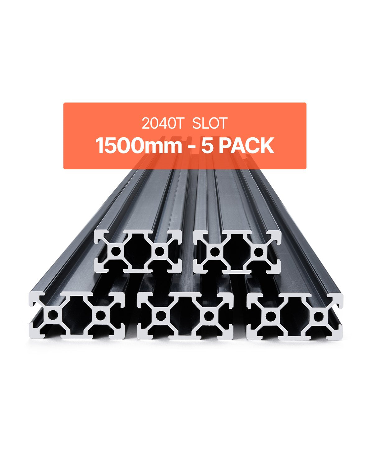 VEVOR 5PCS 59 in (1500 mm) T Slot 2040 Aluminum Extrusion Profile, European Standard Anodized Linear Rail, High-Strength Extruded Aluminum Rail for 3D Printer, CNC Machine DIY, Laser Engraving, Black - 2040OBLXCDG5Z6I67001V0 - view 1