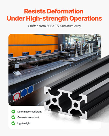 VEVOR 5PCS 59 in (1500 mm) T Slot 2040 Aluminum Extrusion Profile, European Standard Anodized Linear Rail, High-Strength Extruded Aluminum Rail for 3D Printer, CNC Machine DIY, Laser Engraving, Black - 2040OBLXCDG5Z6I67001V0 - view 4