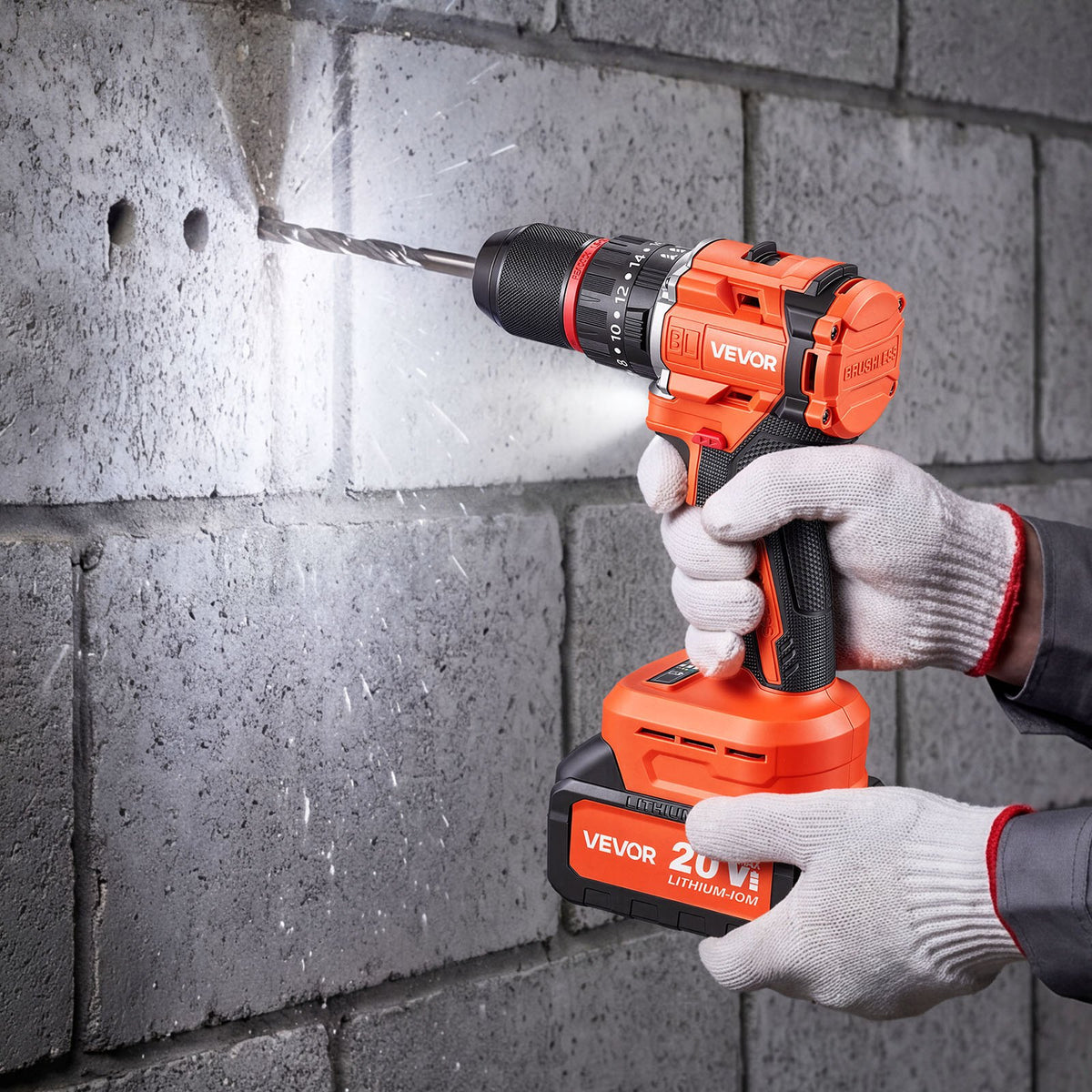 VEVOR Hammer Drill 20V 1/2 in 30000 IPM Brushless Cordless Impact Drill Kit, for Drilling Wood Metal Screw Driving, 4000 mAh Lithium-Ion Battery Pack and Charger, with All-Metal Chuck, Compact Design - 20VCJZDC20V4DH1C1001V1 - view 9