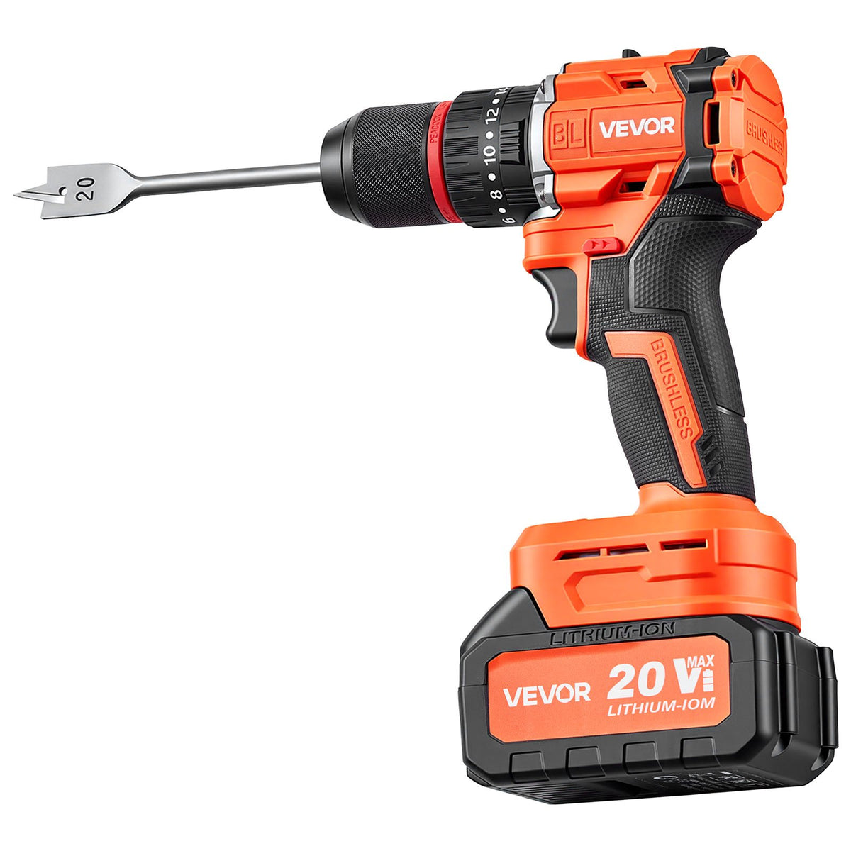 VEVOR Hammer Drill 20V 1/2 in 30000 IPM Brushless Cordless Impact Drill Kit, for Drilling Wood Metal Screw Driving, 4000 mAh Lithium-Ion Battery Pack and Charger, with All-Metal Chuck, Compact Design - 20VCJZDC20V4DH1C1001V1 - view 10