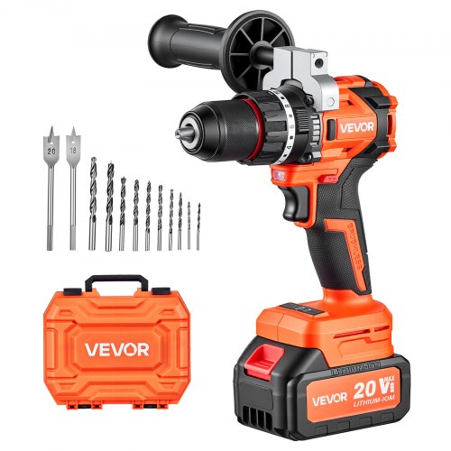 VEVOR Hammer Drill 20V 1/2 in 26000 IPM Brushless Cordless Impact Drill Kit, for Drilling Wood Metal Screw Driving, 4000 mAh Lithium-Ion Battery Pack and Charger, with All-Metal Chuck, Compact Design - 20VCJZDC20V4HIBL9001V1 - view 2