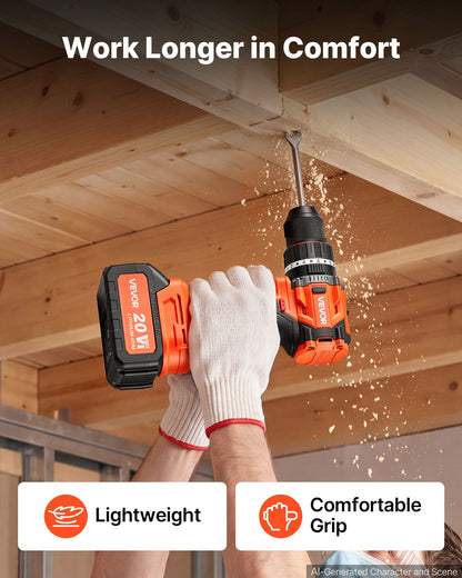 VEVOR Hammer Drill 20V 1/2 in 26000 IPM Brushless Cordless Impact Drill Kit, for Drilling Wood Metal Screw Driving, 4000 mAh Lithium-Ion Battery Pack and Charger, with All-Metal Chuck, Compact Design - 20VCJZDC20V4HIBL9001V1 - view 6