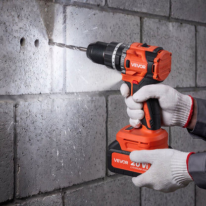 VEVOR Hammer Drill 20V 1/2 in 26000 IPM Brushless Cordless Impact Drill Kit, for Drilling Wood Metal Screw Driving, 4000 mAh Lithium-Ion Battery Pack and Charger, with All-Metal Chuck, Compact Design - 20VCJZDC20V4HIBL9001V1 - view 9