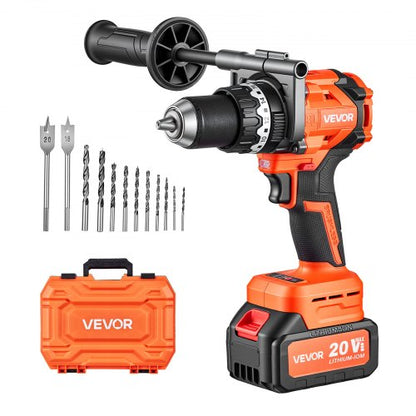 VEVOR Hammer Drill 20V 1/2 in 24000 IPM Brushless Cordless Impact Drill Kit, for Drilling Wood Metal Screw Driving, 4000 mAh Lithium-Ion Battery Pack and Charger, with All-Metal Chuck, Compact Design - 20VCJZDC20V4KFNIP001V1 - view 2