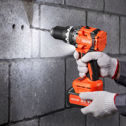 VEVOR Hammer Drill 20V 1/2 in 24000 IPM Brushless Cordless Impact Drill Kit, for Drilling Wood Metal Screw Driving, 4000 mAh Lithium-Ion Battery Pack and Charger, with All-Metal Chuck, Compact Design - 20VCJZDC20V4KFNIP001V1 - view 9