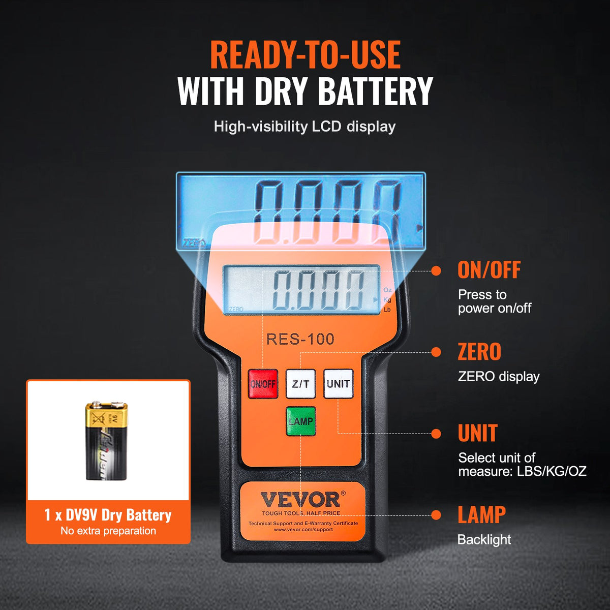 VEVOR Refrigerant Scale 220 LBS HAVC Charging Recovery Freon Scale, with Wired Remote Control, 5g High Precision Electronic Digital Recovery Weight Scale with Case and Dry Battery - 220BLMCYXYKKMJVL1V9 - view 4